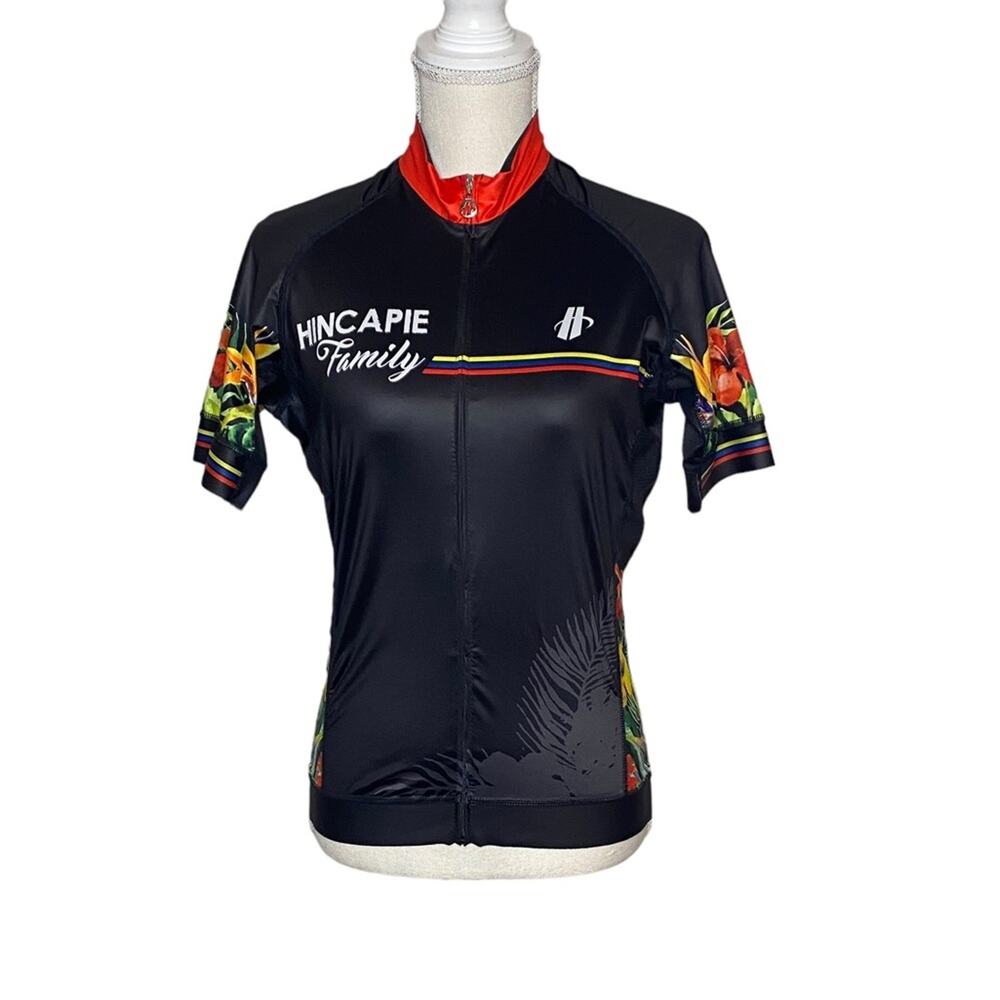 Black Hincapie Family Full Zip Cycling Shirt with Floral Accents Size M